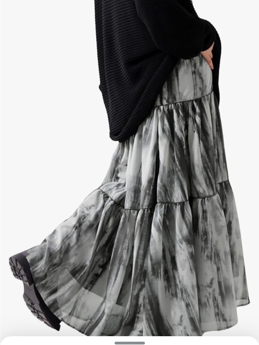 Metro Wear Black and White Tiered Maxi Skirt